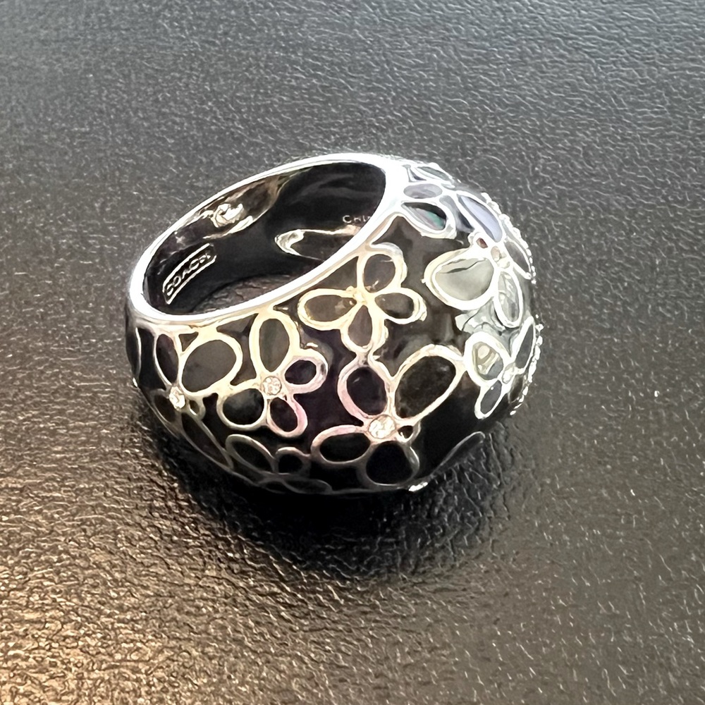 Coach Black Enamel Butterfly Dome Ring